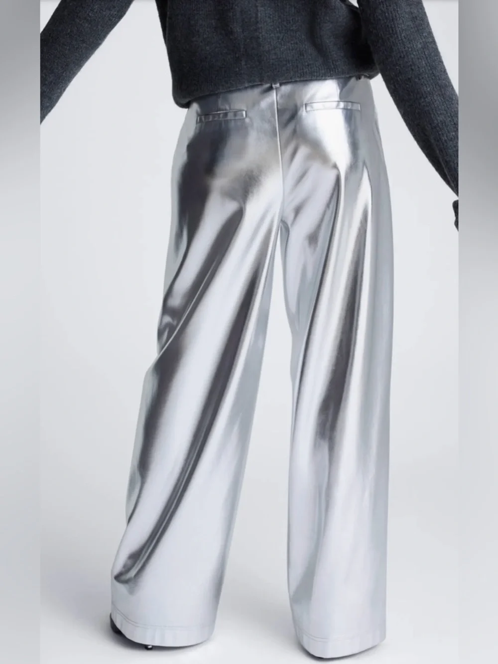 Kenneth Cole Silver Metallic Wide-Leg Pants - Picture 4 of 12